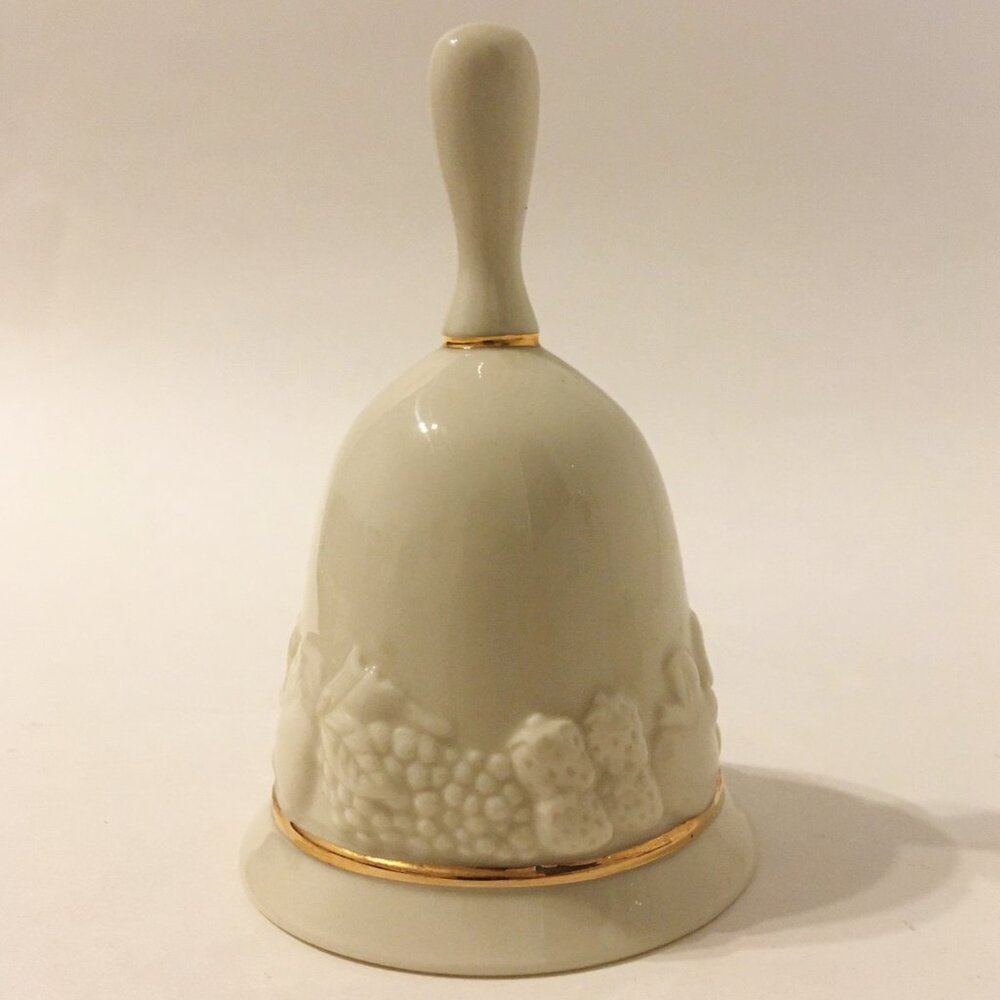 Lenox Dinner Bell Fruits Of Life Cream Porcelain Gold Trim Raised Fruit Leaves